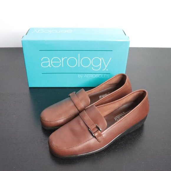 NOB Aerology Aerosoles Women's 8M Peachpipe Brandy Leather Slip-On Loafer Flats - Picture 1 of 9